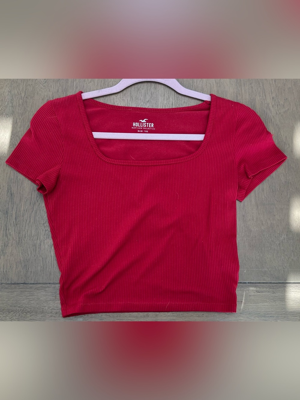 Hollister Crimson Ribbed Square-Neck Crop Top